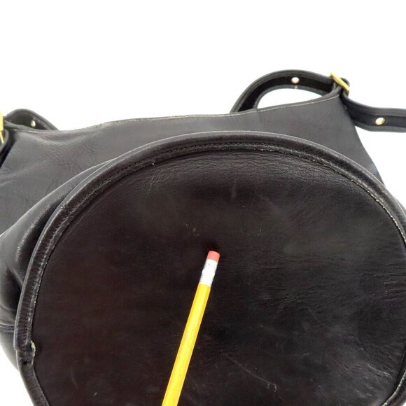 VTG First Class Black Genuine Leather Buckle Strap Bucket Bag Shoulder Handbag - Picture 10 of 13